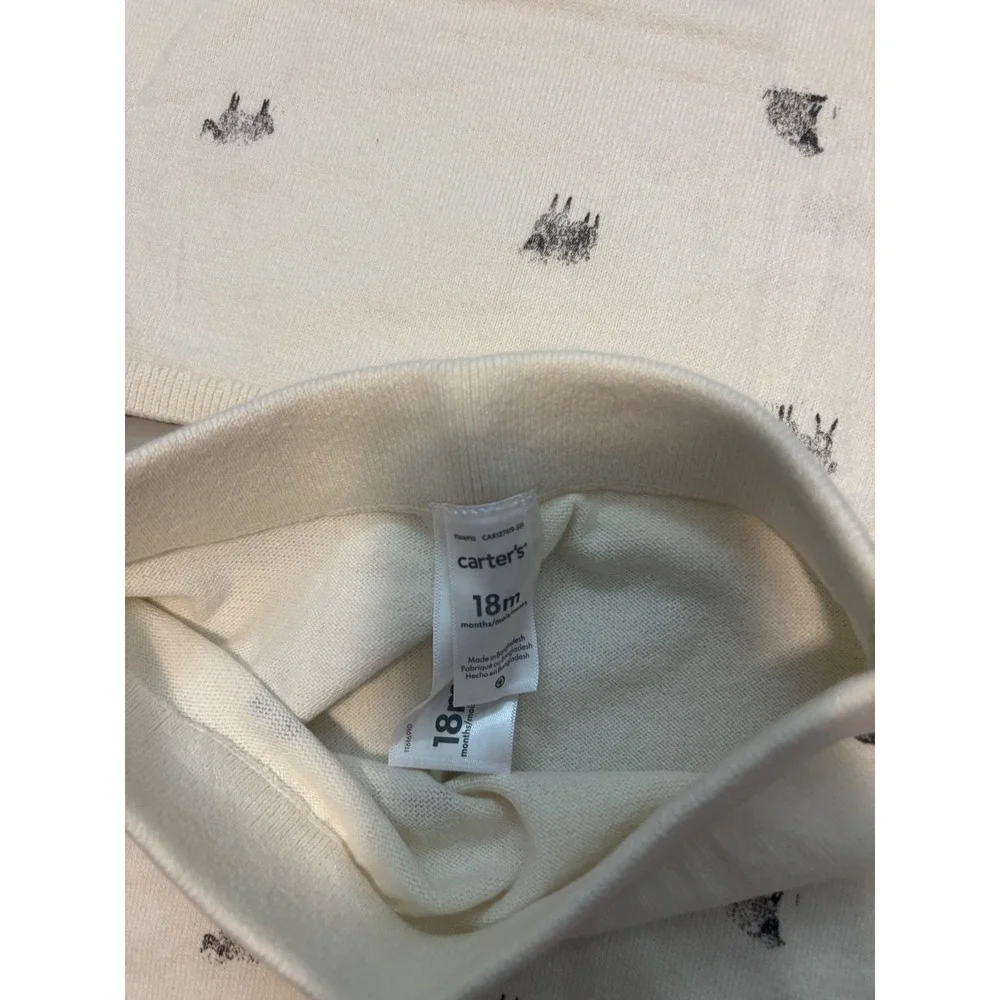 126 Carters Baby 18M Ivory Sheep Print Knit Sweater and Pants 2pc Set  NEW